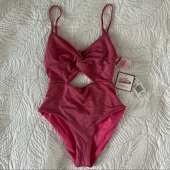 L*space Limited Edition Pink Shimmer Malibu Barbie One Piece Swimsuit Size 6 NWT - Picture 4 of 7